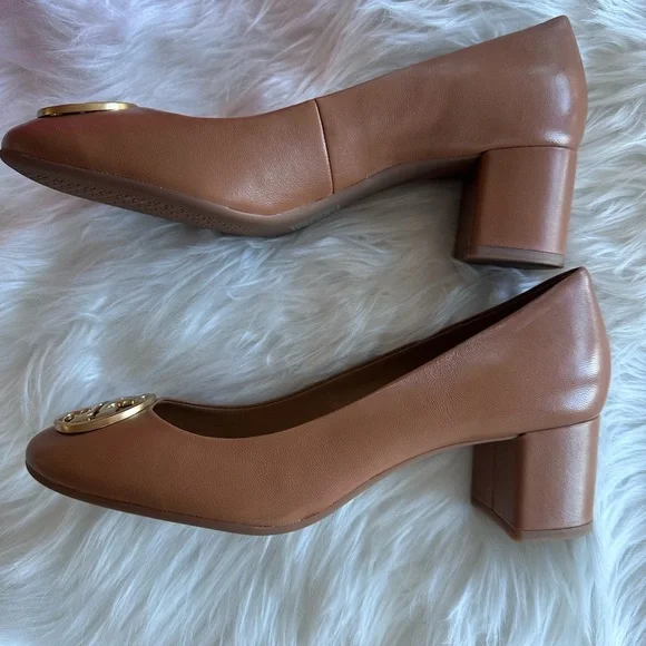 NWB Tory Burch Chelsea 50mm Pumps Napa Leather in Royal Tan - Picture 7 of 13